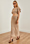 Stone Color V-Cut Blouse and Skirt Set - TKM-19000295
