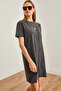 Women's Anthracite Crew Neck Washed Combed Cotton Dress Elb- 19002210 - 6
