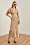 Stone Color V-Cut Blouse and Skirt Set - TKM-19000295 - 3
