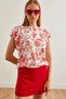 Women's Floral Coral Sleeve Detail Cotton T-Shirt Tsh- 19000819 - 7