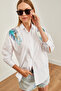 Women's White Leaf Sequin Detail Woven Shirt GML-19001226 - 7