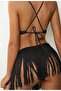 Women's Tasseled Crochet Knitted Black Pareo Skirt - 2