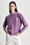 ALICE Purple Crew Neck Printed Loose Fit Women's Sweatshirt