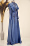 Draped Front Sweep Train Bead Embroidered Miranda Evening Dress - 2