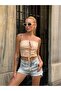 Eyelet Detail Balen Look Satin Crop Blouse - 2