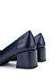 Women's Genuine Leather Navy Blue Heeled Shoes - 5