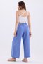 Women's Belted Waist Elastic Wide Leg Linen Blended Loose Summer Trousers - 6