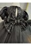 Girl's Sequined Gathered Bow Backless Cotton Lined Tulle Black Dress - 3