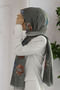 Luxury Medina Silk Flower Patterned Black Color 75X195 Wrinkle Free Shal Moss Crepe Stitching Type Italian Stitching