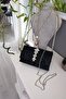 Black Pleated Satin Star Accessory Covered Square Evening Dress Women's Bag - 2