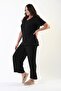Women's Black Large Size Twill Fabric Short Sleeve Bottom Top Set - 6