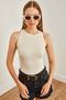 Women's Stone Halter Neck Flowy Ribbed Blouse Blz- 19002694 - 2