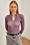 Women's Washed Purple Zipper Turtleneck Lycra Blouse Blz- 19001155 - 3
