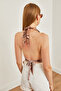 Women's Cream Brown Neck and Back Tie Low Tie-Detail Blouse BLZ-19002696 - 5