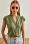 Women's Khaki V-Neck Shirt Gml- 19000244 - 4