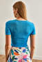 Sky Blue Crop Buzzy Blouse - Cut Out Detail, BLZ-19002692 - 6