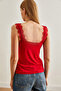 Women's Red Front and Back Lace Crepe Blouse Blz-19002690 - 2