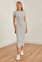 Women's White Crew Neck Slit Striped Midi Dress Elb- 19002208 - 6