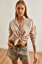 Women's Beige Palm Sequin Detailed Woven Shirt Gml- 19001225 - 3
