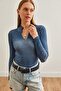 Women's Wash Indigo Zip Turtleneck Lycra Blouse Blz- 19001155 - 4