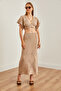 Stone Color V-Cut Blouse and Skirt Set - TKM-19000295 - 2