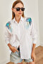 Women's White Leaf Sequin Detail Woven Shirt GML-19001226