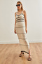 Women's Ecru Strap Openwork Unlined Summer Maxi Knitwear Dress Elb- 19002211 - 7