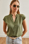 Women's Khaki V-Neck Shirt Gml- 19000244