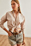 Women's Beige Palm Sequin Detailed Woven Shirt Gml- 19001225 - 8