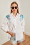 Women's White Leaf Sequin Detail Woven Shirt GML-19001226 - 5