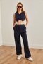 Women's Navy Blue Top Vest with Lower Pockets Palazzo Suit Tkm-19000296 - 6