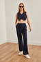 Women's Navy Blue Top Vest with Lower Pockets Palazzo Suit Tkm-19000296 - 4