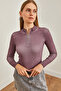 Women's Washed Purple Zipper Turtleneck Lycra Blouse Blz- 19001155 - 6