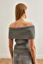 Women's Grey Madonna Collar Corded Fabric Summer Knit Blouse BLZ-19002697 - 7