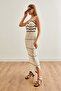 Women's Ecru Strap Openwork Unlined Summer Maxi Knitwear Dress Elb- 19002211 - 5