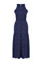 Lacivert Soyut Lacivert  Puantiye Desenli A Kesim Halter Yaka Maxi Dokuma Elbise TWOSS24EL01025 - 6