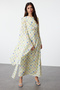 Floral Print Woven Evening Dress with Yellow Shawl Neckline Tctss24Db00063 - 2