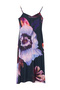 Navy Blue Satin Midi Dress - Floral Patterned, Non-Sitting TWOSS24EL00990 - 7