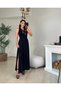 Women's Back Cross Detail Round Neck Maxi Viscose Dress - 6