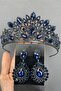 Navy Blue Bridal Henna Crown and Earrings