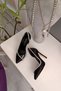 Black Satin Design Side Transparent 11cm Heeled Evening Dress Wedding Dress Women's Shoes with Stone Accessories - 2