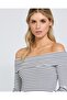 Navy striped white bardot women's t-shirt - 4