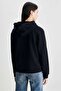 DEBORAH Black Hooded Embroidered Standard Fit Women's Sweatshirt - 5
