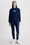 Azealıa Navy Blue Hooded Printed Standard Women's Sweatshirt - 3