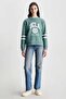 Green Crew Neck Printed Loose Fit Women's Sweatshirt - 2