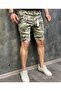 Men's Green Camouflage Lycra Model Slim Fit Denim Capri Shorts