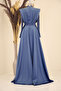 Draped Front Sweep Train Bead Embroidered Miranda Evening Dress - 4