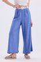 Women's Belted Waist Elastic Wide Leg Linen Blended Loose Summer Trousers - 5