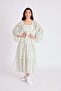 Women's Madonna Collar Printed Pattern Midi Length Balloon Sleeve Dress 2906 - 2