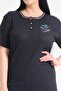 Women's Black Short Sleeve Embroidered Plus Size Pajama Set Pmtk25600 - 4